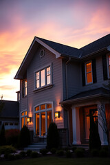 Dream House at Sunset: Captivating Exterior of a Modern Home