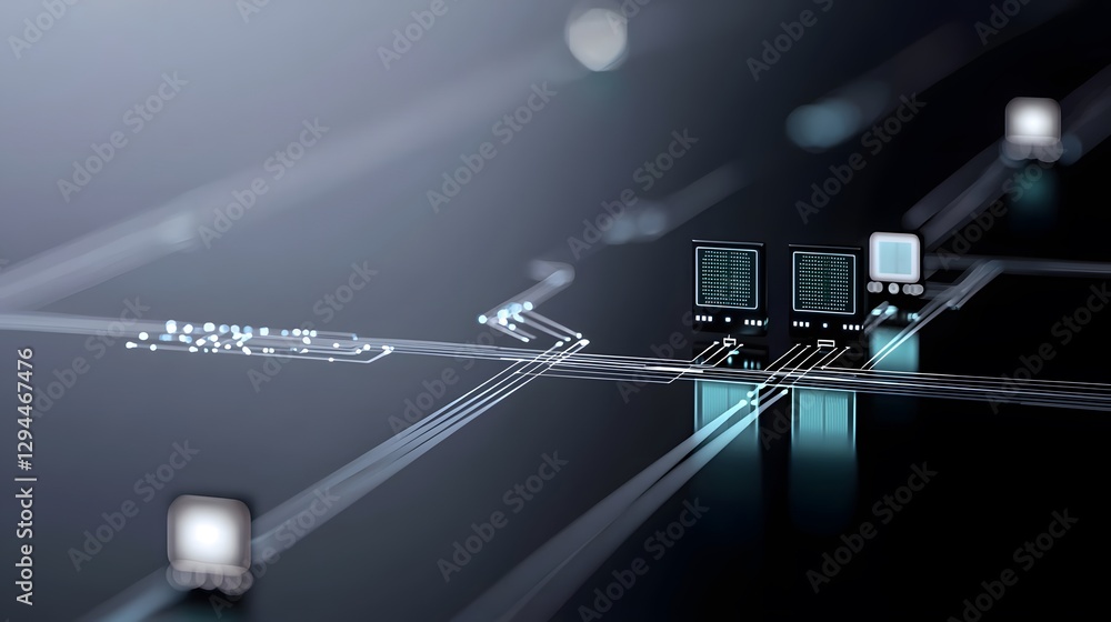 Poster computer with circuit board exposed showing intricate design and detail of modern technology in a co