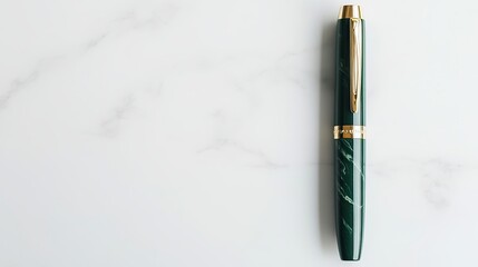 Fototapeta premium A new, stylish green pen isolated on a white background, viewed from above.