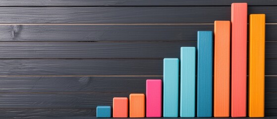 Fototapeta premium Wood Background Infographics concept. Colorful Startup Funding Stages Infographic on Dark Wooden Background