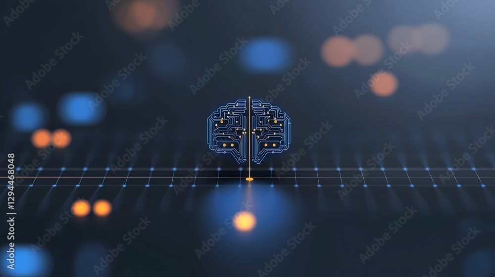 Poster unique circuit board featuring an illustrative brain design integrating technology and cognitive ele