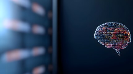 Intricate representation of a brain constructed from binary code symbolizing artificial intelligence and digital innovation