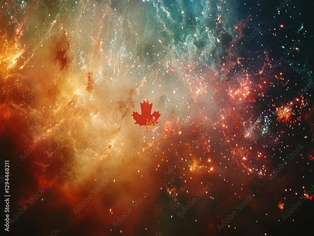 Wall mural maple leaf in galaxy