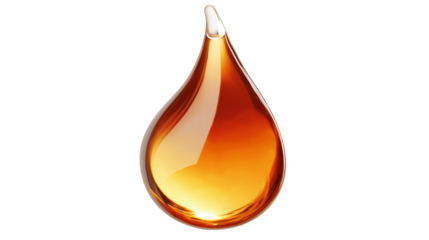 Rich hair serum oil drop with deep amber tones, nourishing product close-up, isolated on white background, PNG format