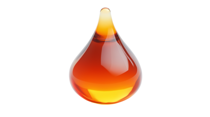 Rich hair serum oil drop with deep amber tones, nourishing product close-up, isolated on white background, PNG format