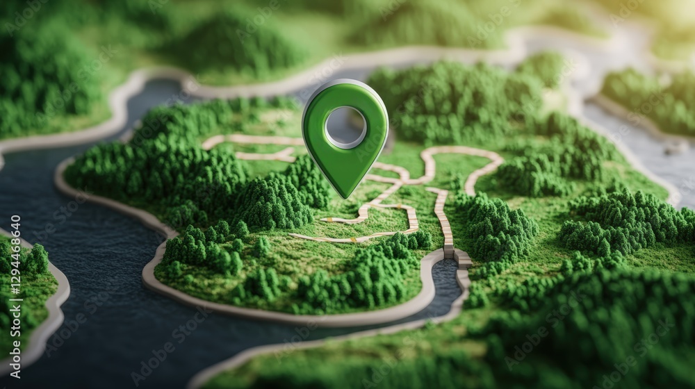 Aufkleber map with green marker and location pin for navigation and wayfinding purposes