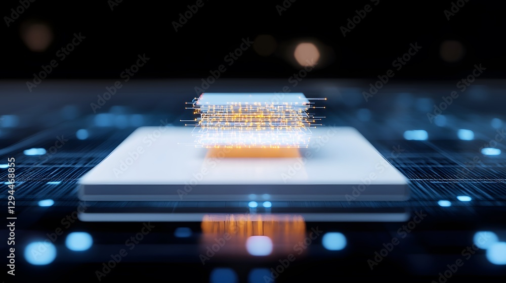 Poster laptop with circuit design on screen representing technological innovation and modern engineering in