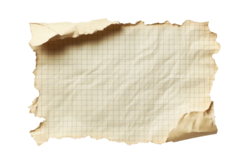 Torn vintage paper sheet with transparent background png format for creative projects white grid pattern