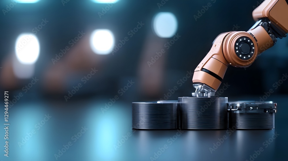Poster robot standing firmly on stacks of coins illustrating the integration of automation technology with 