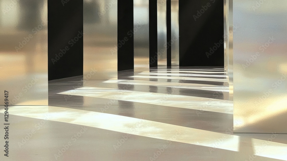 Poster exploring reflective surfaces in modern architecture urban environment digital art abstract viewpoin