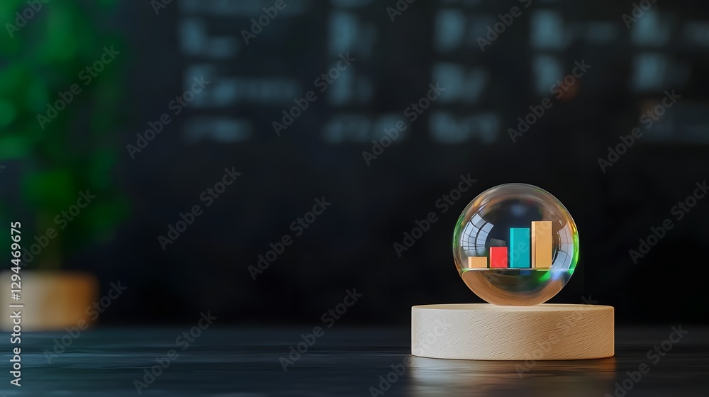 Poster glass ball encasing a colorful cube inside creating an intriguing visual effect reflecting art and d