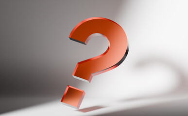 3D Red Question Mark on White Surface with Dramatic Shadow