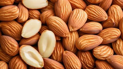Closeup of Many Brown Almonds Food Background
