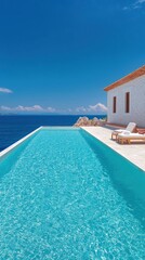 Fototapeta premium Relaxing by the infinity pool overlooking the ocean luxury villa outdoor bright day scenic view