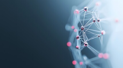 Molecule structure with pink dots representing chemical bonds and scientific research in modern science
