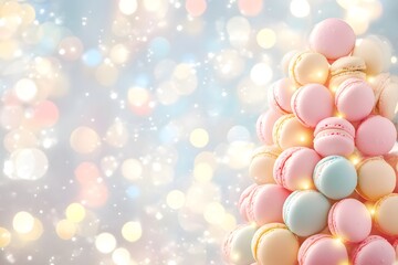 Pastel Macaron Tower with Soft Bokeh Background   Elegant Dessert Display for and Parties