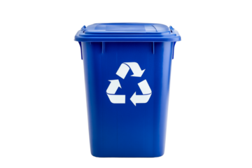 Recycling action urban environment png image of blue trash bin with transparency background white symbol