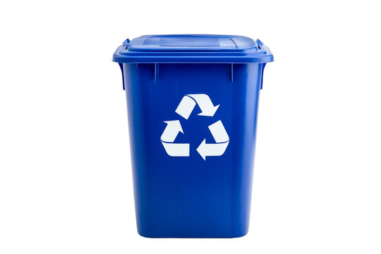 Recycling action urban environment png image of blue trash bin with transparency background white symbol