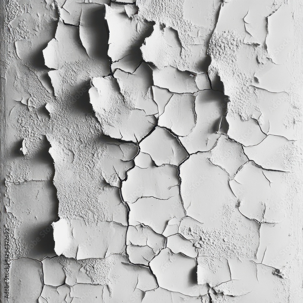 Poster abstract monochrome texture of cracked paint on a wall creating a unique pattern with a rough and ag