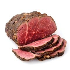Thinly Sliced Roast Beef with Marbled Texture, Three-Quarter View, No Background