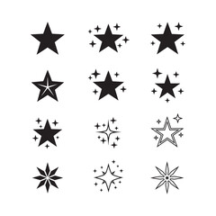 shiny black star sparkle stripe icons set silhouette vector flat design outline illustrations