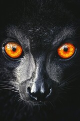 Black animal with orange eyes