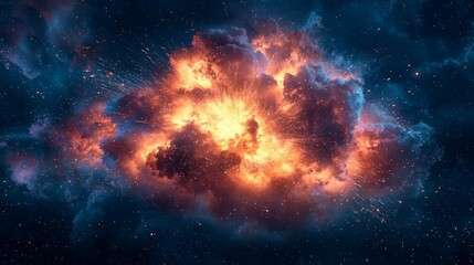 Fototapeta premium Exploding Cosmic Cloud Drenched in Bright Orange and Blue Light