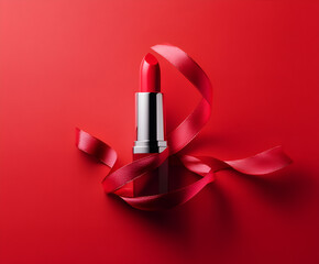 Lipstick placed in ribbon around red