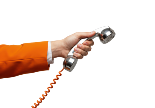 Isolated Hand Holding Retro Chrome Telephone Receiver