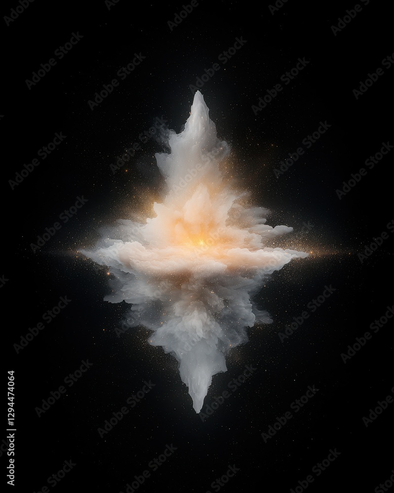 Poster explosive cloud formation abstract universe digital art dark background dynamic perspective creative