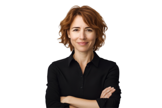 Professional woman portrait with transparent background png format enhancing visual clarity and versatility