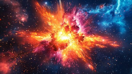 Fototapeta premium Explosive Cosmic Event Captured in Vibrant Interstellar Colors