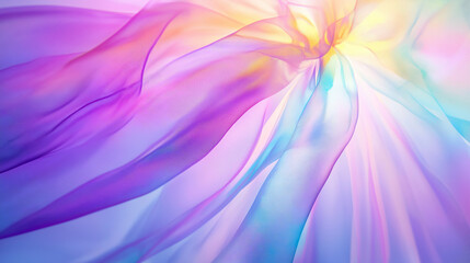 Obraz premium Ethereal flowing translucent fabric with soft pastel gradients and warm glowing light for elegant, dreamy, and artistic backgrounds