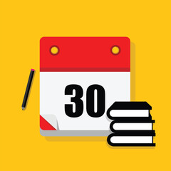 calender icon, 30 saturday icon with yellow background