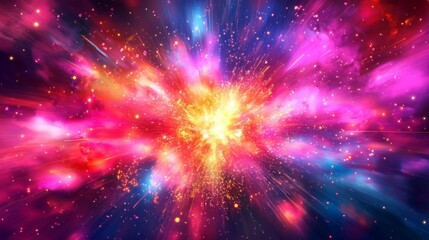 Colorful Cosmic Explosion with Bright Stars and Nebula Clouds