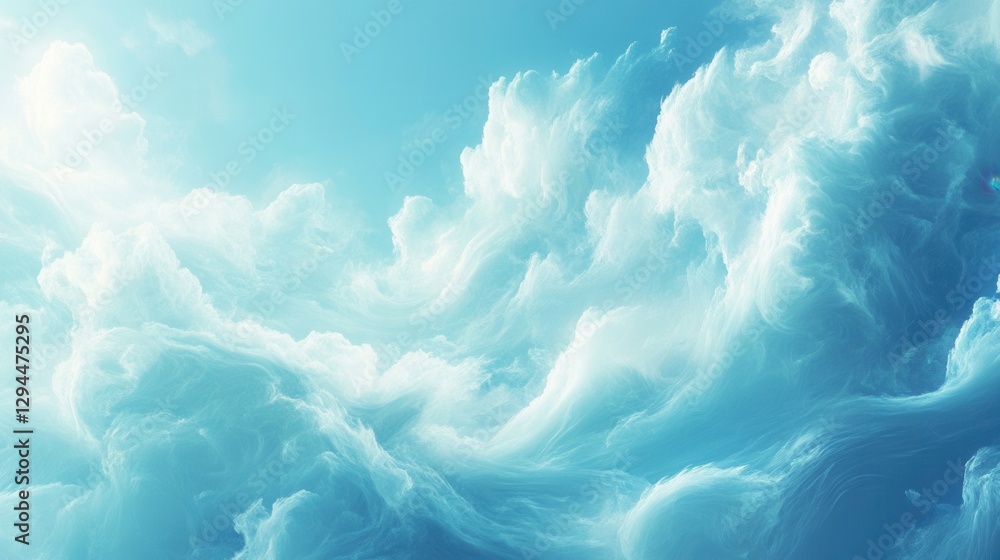 Aufkleber ethereal sky panorama with fluffy white clouds against a serene blue gradient backdrop creating a pe
