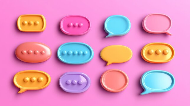 Colorful 3d speech bubbles on pink background displaying variety and creativity