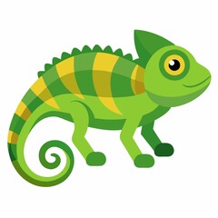 chameleon on a branch illustration on white background