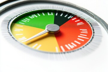 A colorful gauge with a needle pointing toward the green section, indicating a positive measurement or status.