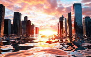 A futuristic AI-driven flood wiping away all traces of the old world, replacing it with a luminous digital utopia