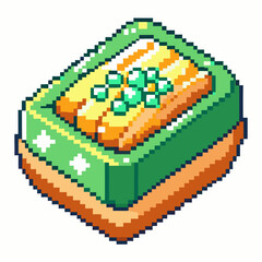 Pixel Art Sushi Illustration Isometric Pixelated Japanese Food Icon with Green and Yellow Colors