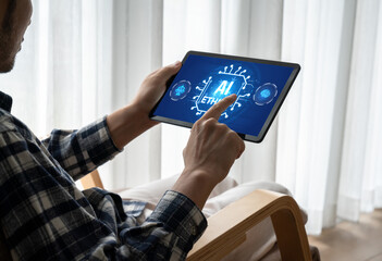 AI ethics responsibility standard law and rules on computer screen provide report of AI ethic...