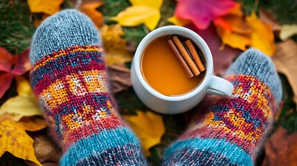 Cozy Flat Lay of Warm Sweater and Fuzzy Socks