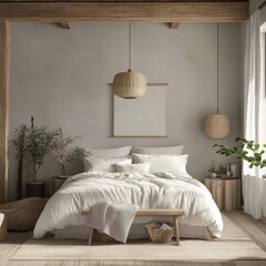 A Minimalist Bedroom Featuring Bed and Decorative Elements
