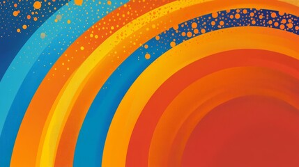 Colorful abstract art with vibrant orange and blue curves and dots