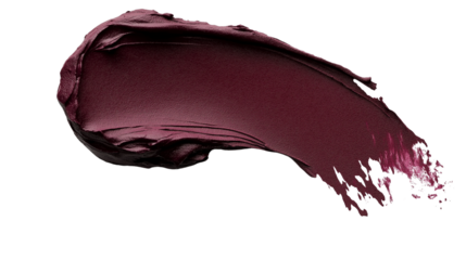Matte lipstick smear in deep red tone, bold makeup texture with rich pigmentation, isolated on white background, PNG format