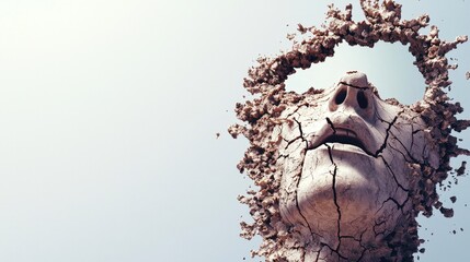 Obraz premium Crumbling AI Sculpture Face Art Decay Texture Abstract