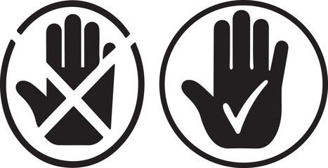 Prohibition and Permission Hand Symbols for Safety and Hygiene