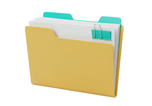 Isolated Yellow Folder with Documents and Clip