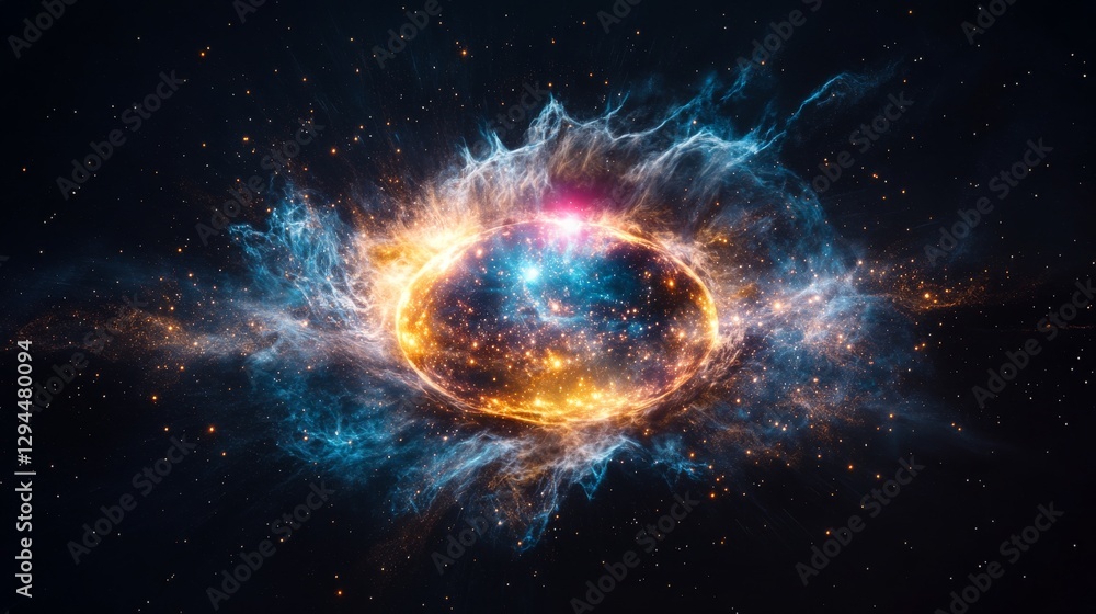 Poster cosmic explosion revealing vibrant colors and intricate patterns in deep space